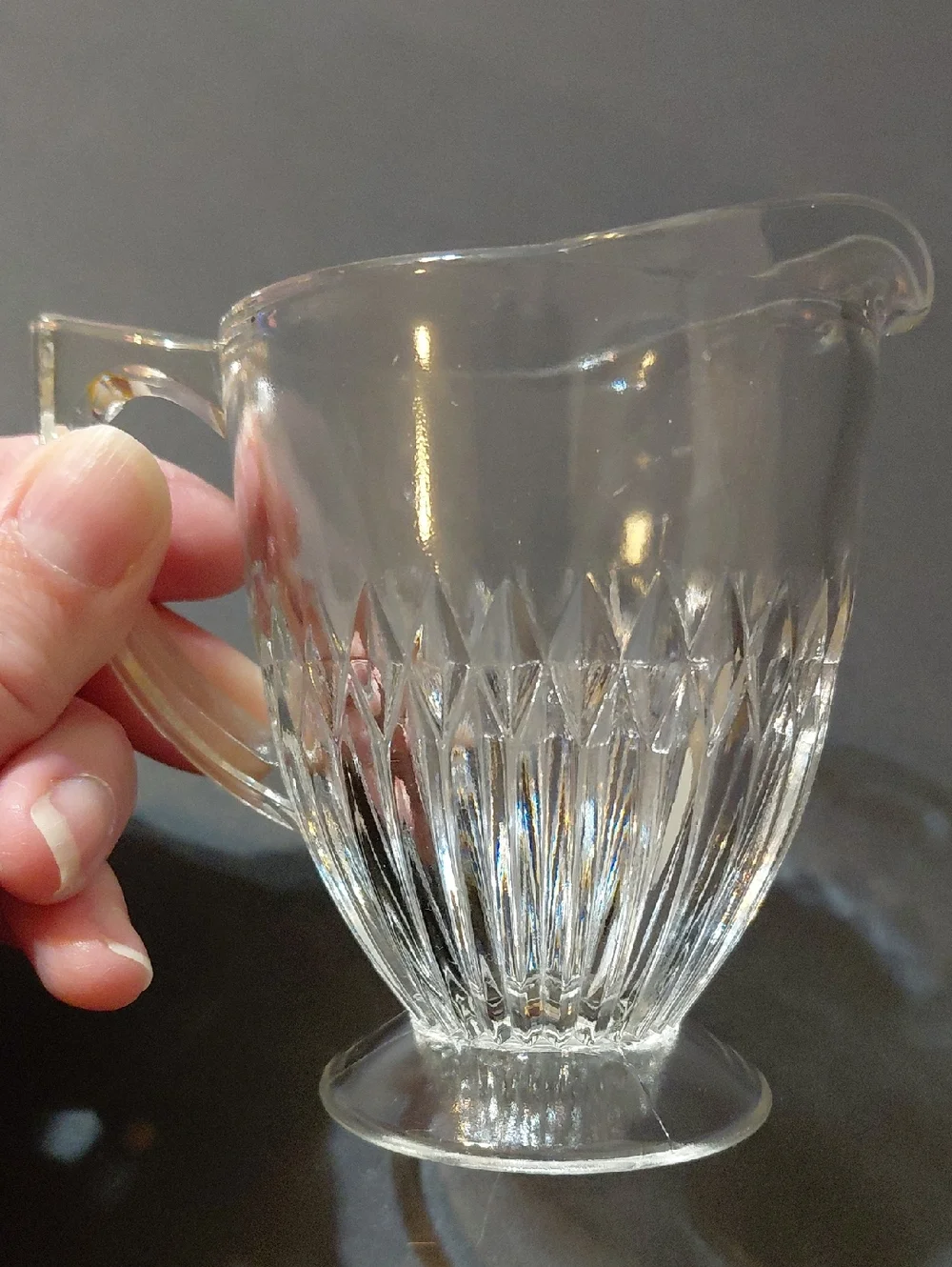 Vintage Jeannette Glass Anniversary Clear Pressed Glass Footed Creamer Pitcher
